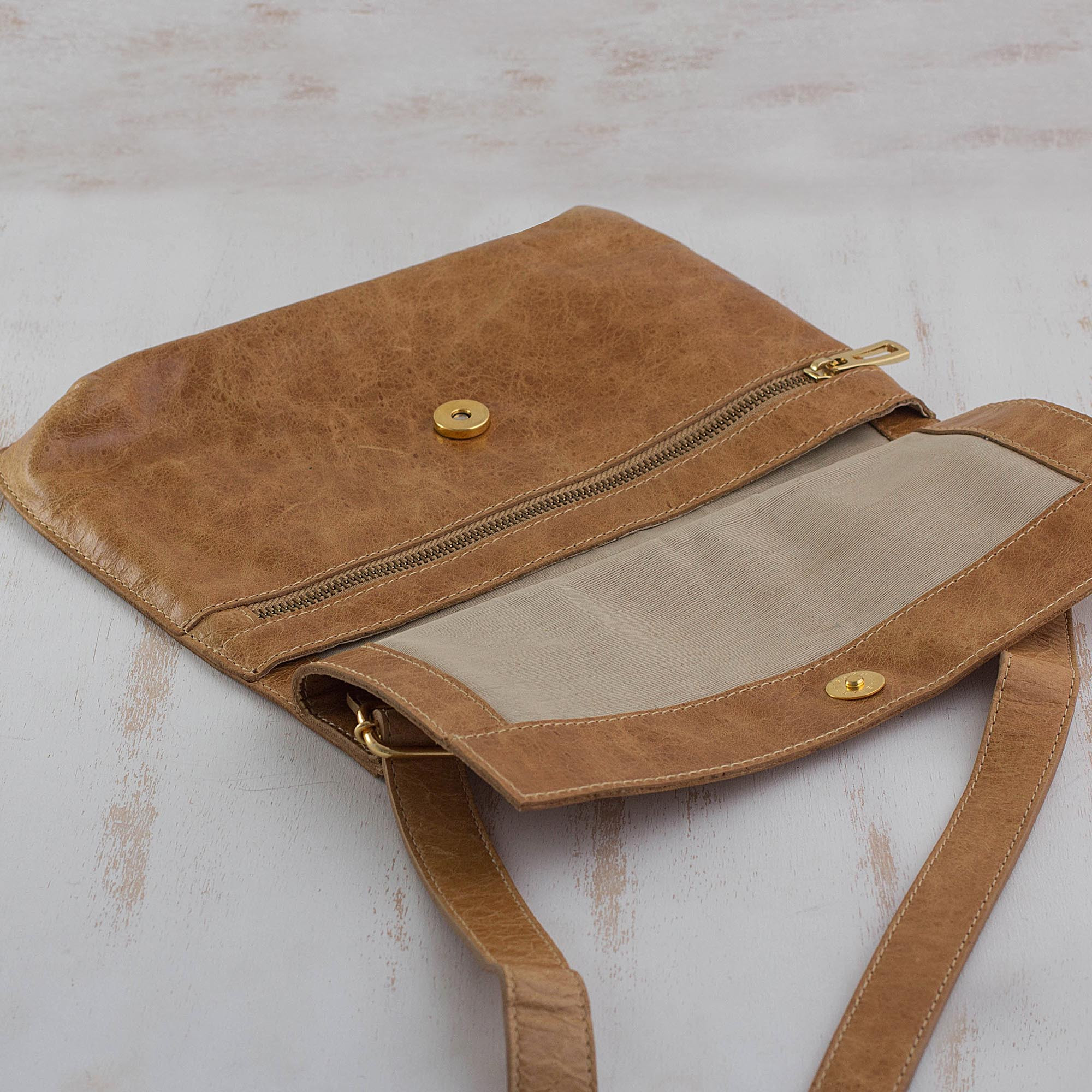Handcrafted Brown Leather Messenger Bag from Brazil Rio Adventure in