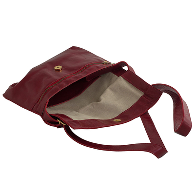 Leather messenger bag, 'Rio Adventure in Red' - Handcrafted Red Leather Messenger Bag from Brazil