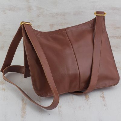 Leather messenger bag, 'Rio Adventure in Chestnut' - Handcrafted Brown Leather Messenger Bag from Brazil