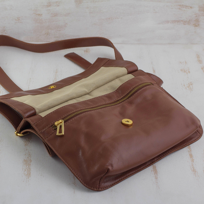 Leather messenger bag, 'Rio Adventure in Chestnut' - Handcrafted Brown Leather Messenger Bag from Brazil