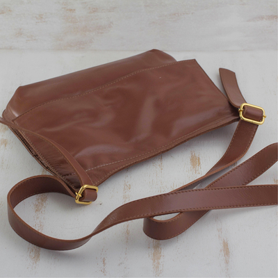 Bolso bandolera de piel - Bolso bandolera de cuero marrón hecho a mano de Brasil