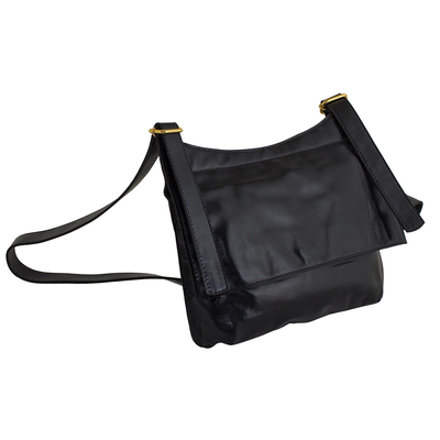 Leather messenger bag, 'Rio Adventure in Black' - Handcrafted Black Leather Messenger Bag from Brazil