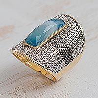Featured review for Gold and rhodium plated agate cocktail ring, Pebbled Sophistication