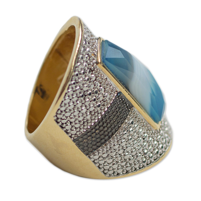 Gold and rhodium plated agate cocktail ring, 'Pebbled Sophistication' - Gold and Rhodium Plated Agate Cocktail Ring from Brazil
