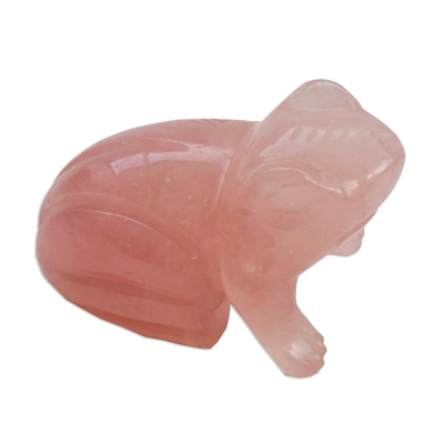Quartz figurine, 'Pink Gemstone Frog' - Hand-Carved Pink Quartz Frog Figurine from Brazil