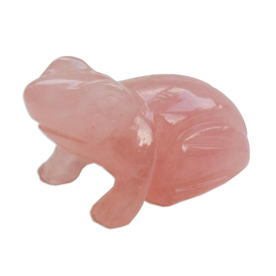 Quartz figurine, 'Pink Gemstone Frog' - Hand-Carved Pink Quartz Frog Figurine from Brazil