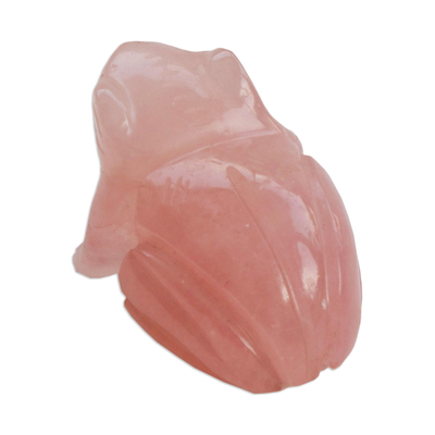 Quarzfigur - Handgeschnitzte Froschfigur aus rosa Quarz aus Brasilien