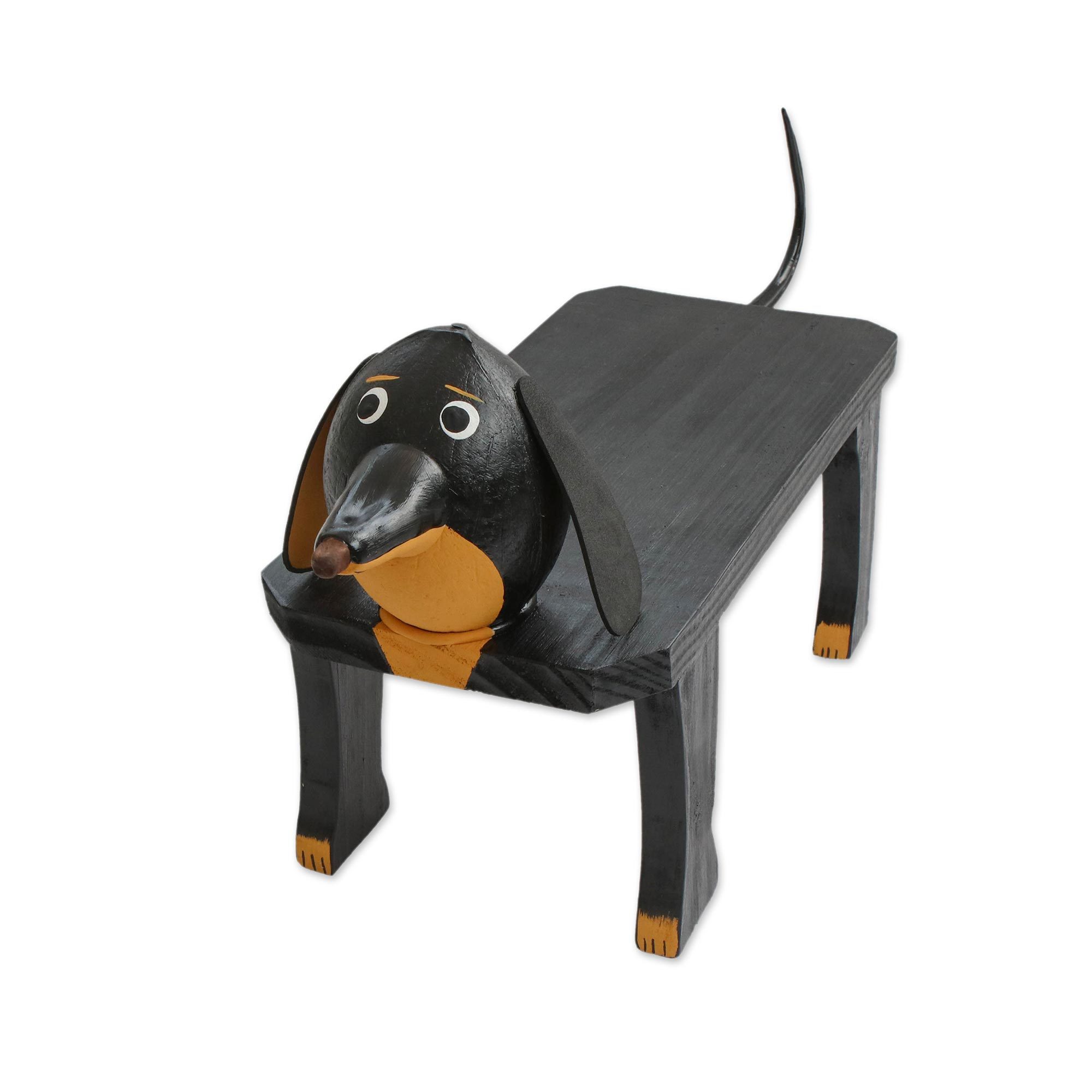 Handcrafted Wood Dog Shaped Decorative Bench from Brazil Dog Rest NOVICA