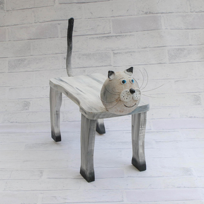 Wood decorative bench, 'Cat Rest' - Handcrafted Wood Cat Shaped Decorative Bench from Brazil