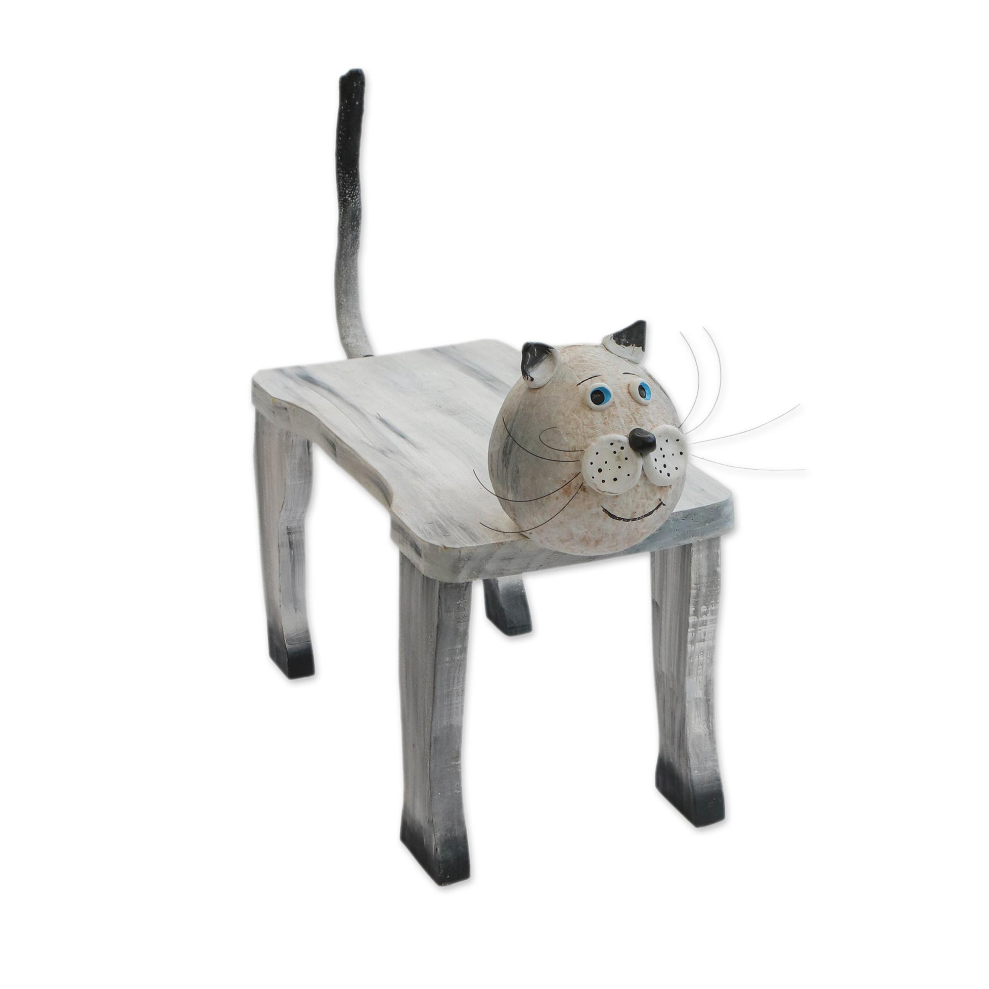 Handcrafted Wood Cat Shaped Decorative Bench from Brazil - Cat Rest ...