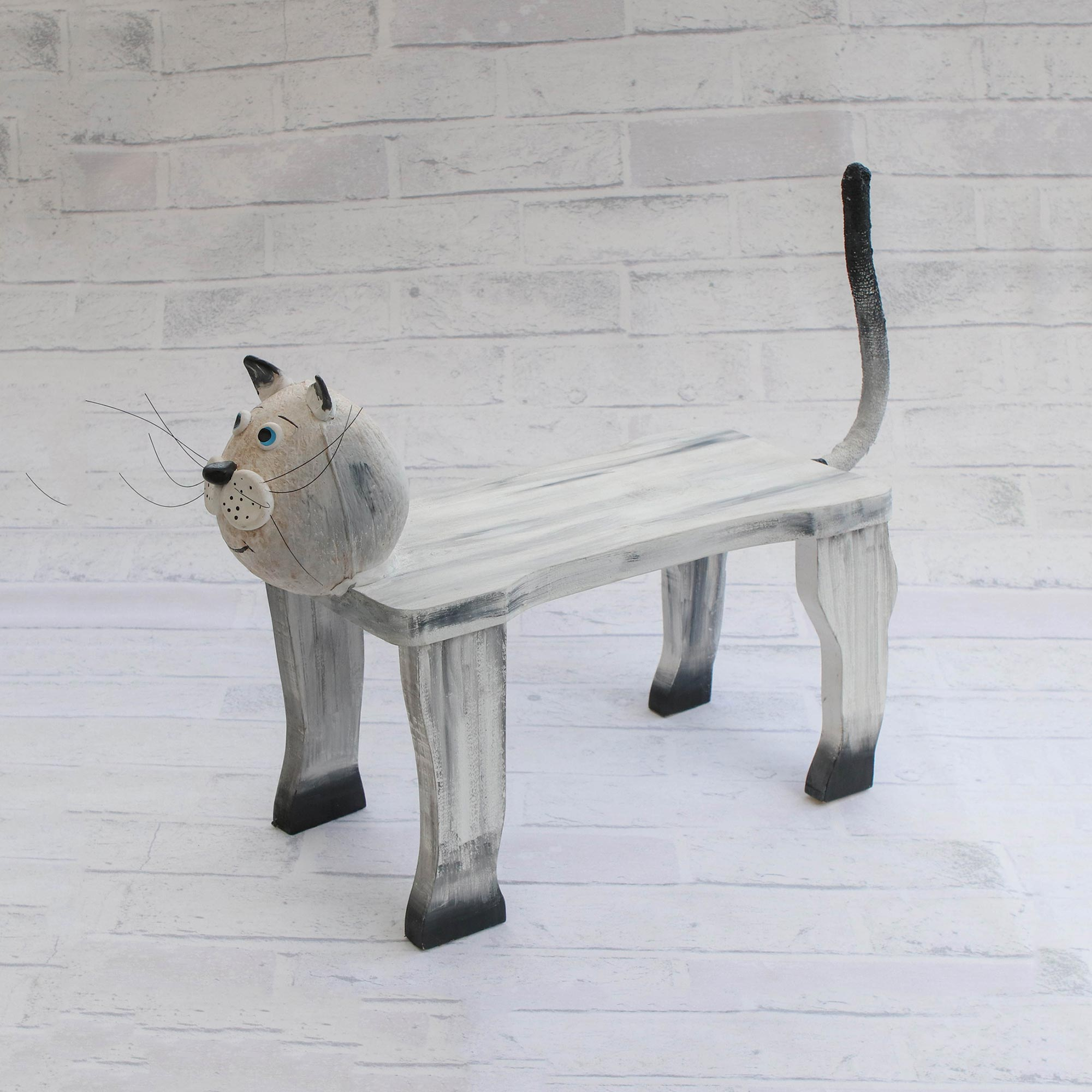 Handcrafted Wood Cat Shaped Decorative Bench from Brazil - Cat Rest ...