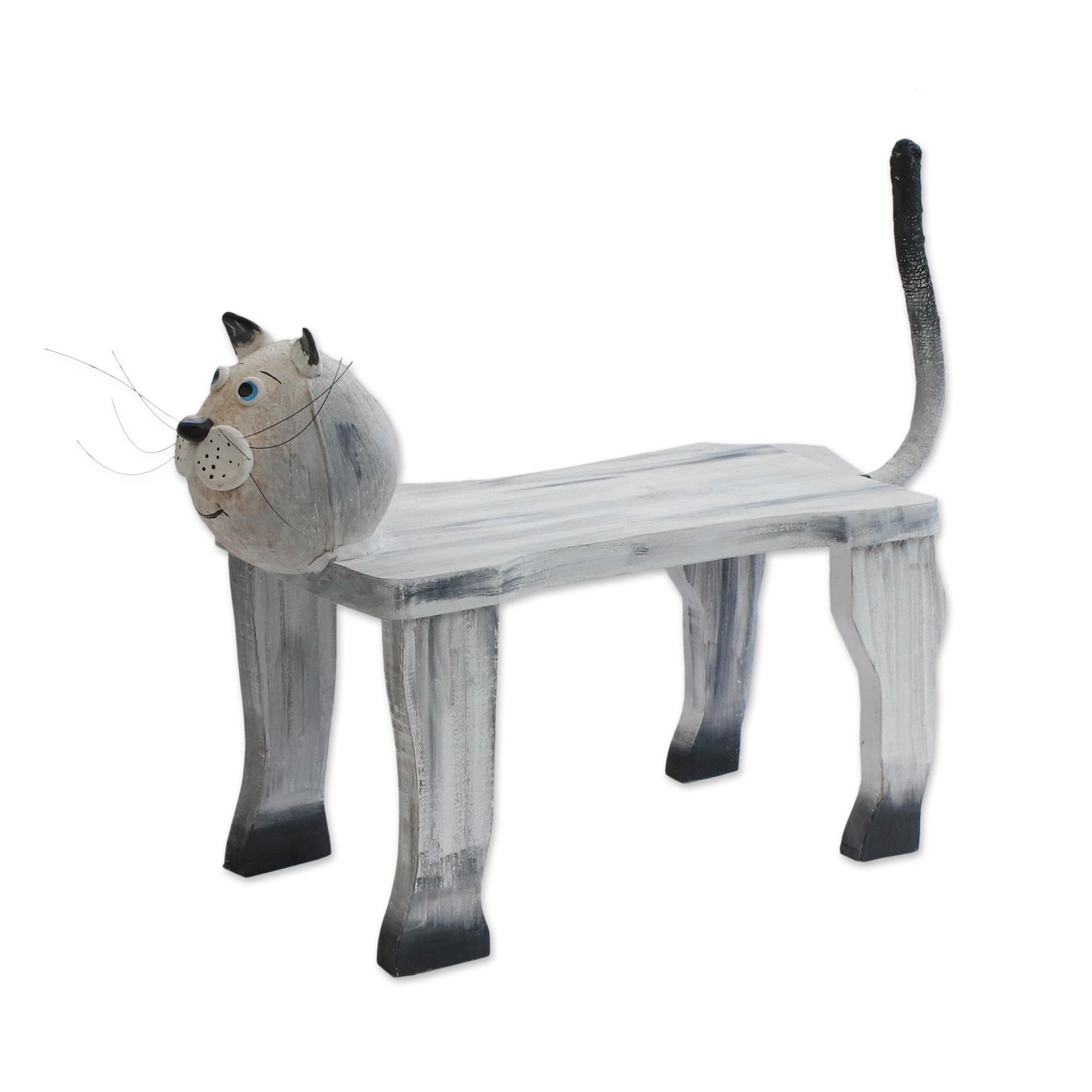 Handcrafted Wood Cat Shaped Decorative Bench From Brazil - Cat Rest 