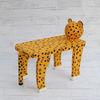 Wood decorative bench, 'Jaguar Rest' - Handcrafted Wood Jaguar Shaped Decorative Bench from Brazil