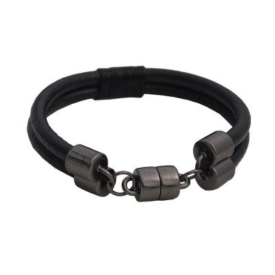 Leather wristband bracelet, 'Graphite Elegance' - Leather Wristband Bracelet Crafted in Brazil