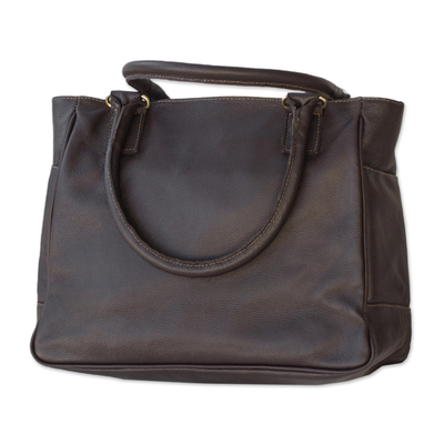 Leather shoulder bag, 'Sweet Success' - Handmade Chocolate Brown Leather Shoulder Bag from Brazil