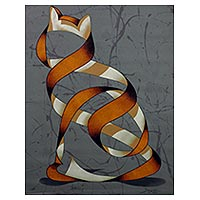 'Orange Cat' - Original Surrealist Painting of a Cat from Brazil