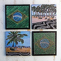 Handcrafted Wood Magnetic Coasters from Brazil (Set of 4),'Take Me to Brazil'
