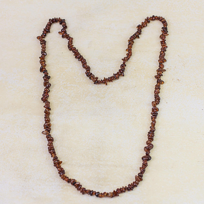 Garnet beaded necklace, 'Fiery Infatuation' - Long Garnet Beaded Necklace from Brazil
