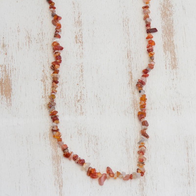 Agate beaded necklace, 'Caramel Wonder' - Long Agate Beaded Necklace Crafted in Brazil