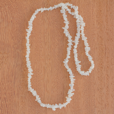 Moonstone beaded necklace, 'Lunar Elegance' - Long Moonstone Beaded Necklace Crafted in Brazil