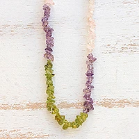 Multi-gemstone beaded necklace, 'Colorful Mists' - Long Multi-Gemstone Beaded Necklace Crafted in Brazil