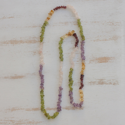 Multi-gemstone beaded necklace, 'Colorful Mists' - Long Multi-Gemstone Beaded Necklace Crafted in Brazil