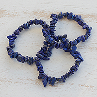 Pulseras elásticas con cuentas de lapislázuli, 'Lapis Trio' (juego de 3) - Tres pulseras elásticas con cuentas de lapislázuli de Brasil