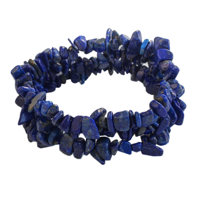 Lapis lazuli beaded stretch bracelets, 'Lapis Trio' (set of 3) - Three Lapis Lazuli Beaded Stretch Bracelets from Brazil