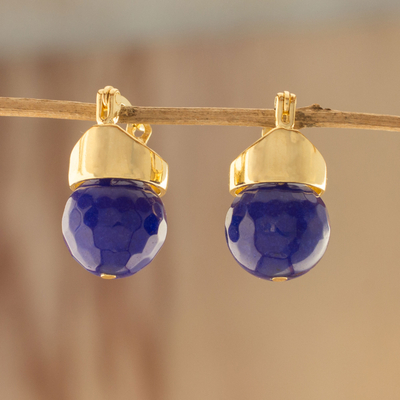 Vergoldete Quarz-Ohrhänger - Vergoldete Blauquarz-Tropfenohrringe aus Brasilien