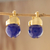 Pendientes colgantes de cuarzo bañados en oro - Pendientes colgantes de cuarzo azul chapados en oro de Brasil