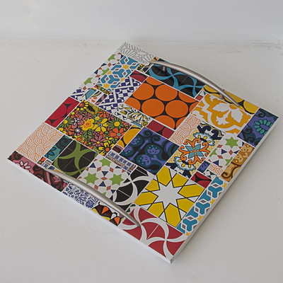 Ceramic tile tray, 'Colorful Life' - Brazilian Tray with Colorful Ceramic Tiles