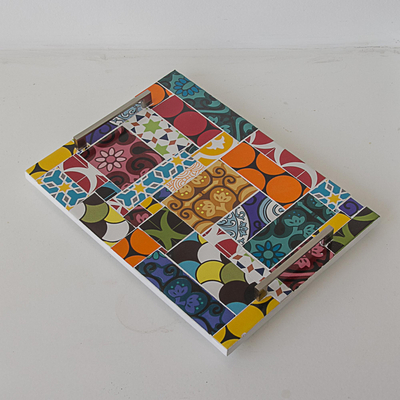 Ceramic tile tray, 'Colorful World' - Handcrafted Ceramic Tile Tray from Brazil
