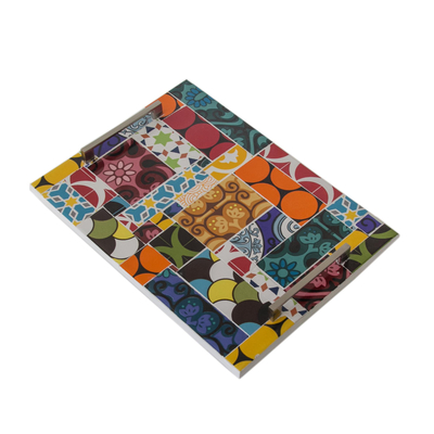 Ceramic tile tray, 'Colorful World' - Handcrafted Ceramic Tile Tray from Brazil