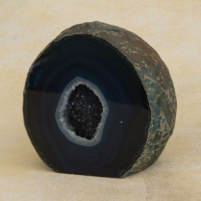 Agate geode, 'Great Depths' - Dark Blue and Grey Polished Agate Geode from Brazil