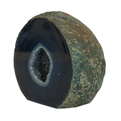Geoda de ágata - Geoda de ágata pulida azul oscuro y gris de Brasil