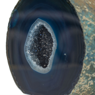 Geoda de ágata - Geoda de ágata pulida azul oscuro y gris de Brasil