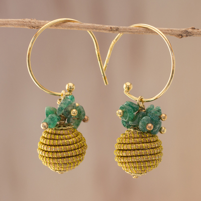 Gold accented quartz dangle earrings, 'Magnificent Gleam' - 18k Gold Plated Quartz and Golden Grass Earrings from Brazil