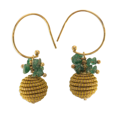 Ohrhänger aus Quarz mit Goldakzent - 18 Karat vergoldete Ohrringe aus Quarz und goldenem Gras aus Brasilien