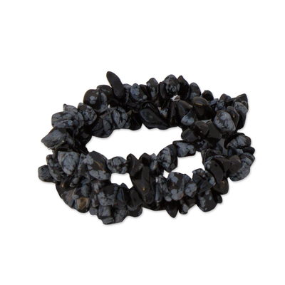 Obsidian-Perlen-Stretch-Armbänder, (3er-Set) - Obsidian-Chip-Perlen-Stretch-Armbänder (3er-Set)