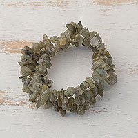 Labradorite beaded stretch bracelets, 'Earthy Trio' (set of 3) - Labradorite Chip Beaded Stretch Bracelets (Set of 3)