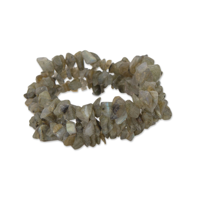 Labradorit-Perlen-Stretch-Armbänder, (3er-Set) - Stretch-Armbänder mit Labradoritsplittern und Perlen (3er-Set)
