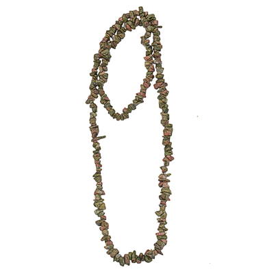 Unakite long beaded necklace, 'Rosy Sage' - Unakite Beaded Strand Long Necklace from Brazil