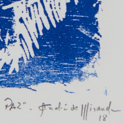 'Paz' - Paloma azul firmada con temática de la paz mundial de Brasil