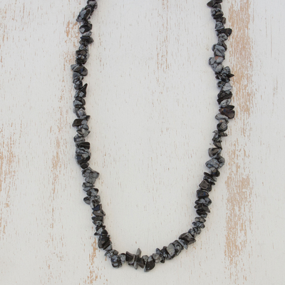 Obsidian beaded necklace, 'Stormy Beauty' - Obsidian Beaded Necklace Crafted in Brazil
