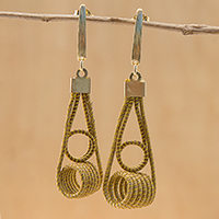 Gold accented golden grass dangle earrings, Coiled Gleam