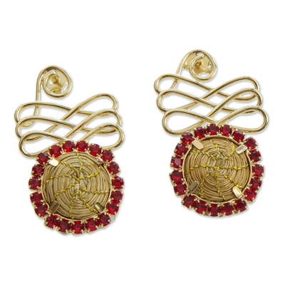 Gold accented golden grass drop earrings, 'Swaying Sunflower' - Handcrafted Golden Grass and Gold Plated Drop Earrings