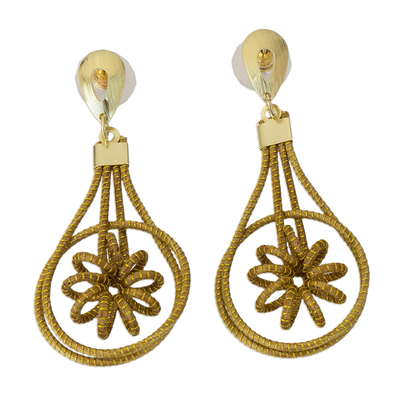 Gold accented golden grass dangle earrings, 'Spring Gleam' - 18k Gold Accented Golden Grass Dangle Earrings from Brazil
