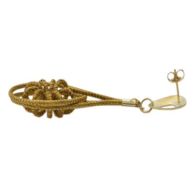Gold accented golden grass dangle earrings, 'Spring Gleam' - 18k Gold Accented Golden Grass Dangle Earrings from Brazil