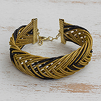 Gold accented golden grass wristband bracelet, Gold and Black