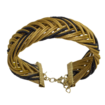 Armband aus goldenem Gras mit Goldakzent - Goldenes Gras-Armband mit Goldakzent in Schwarz